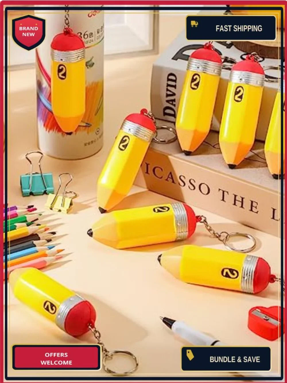 Pencil Keychains Foam Squeeze Charms 25 Pack Teacher Gifts